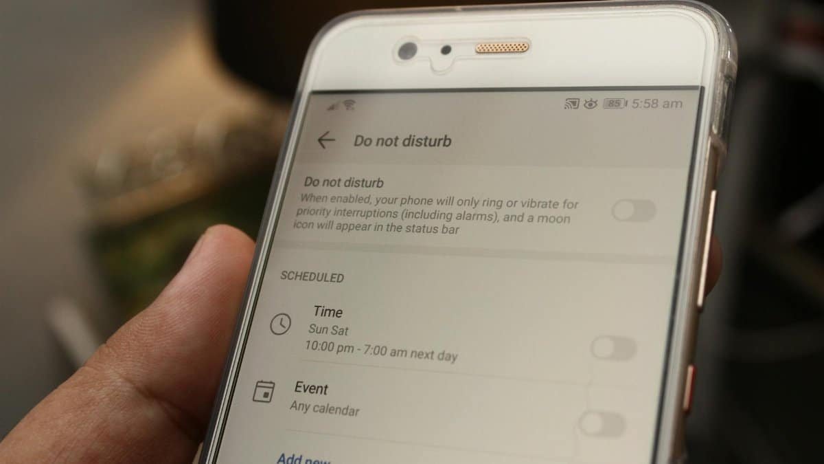Close-up of a smartphone displaying 'Do Not Disturb' settings with active options.