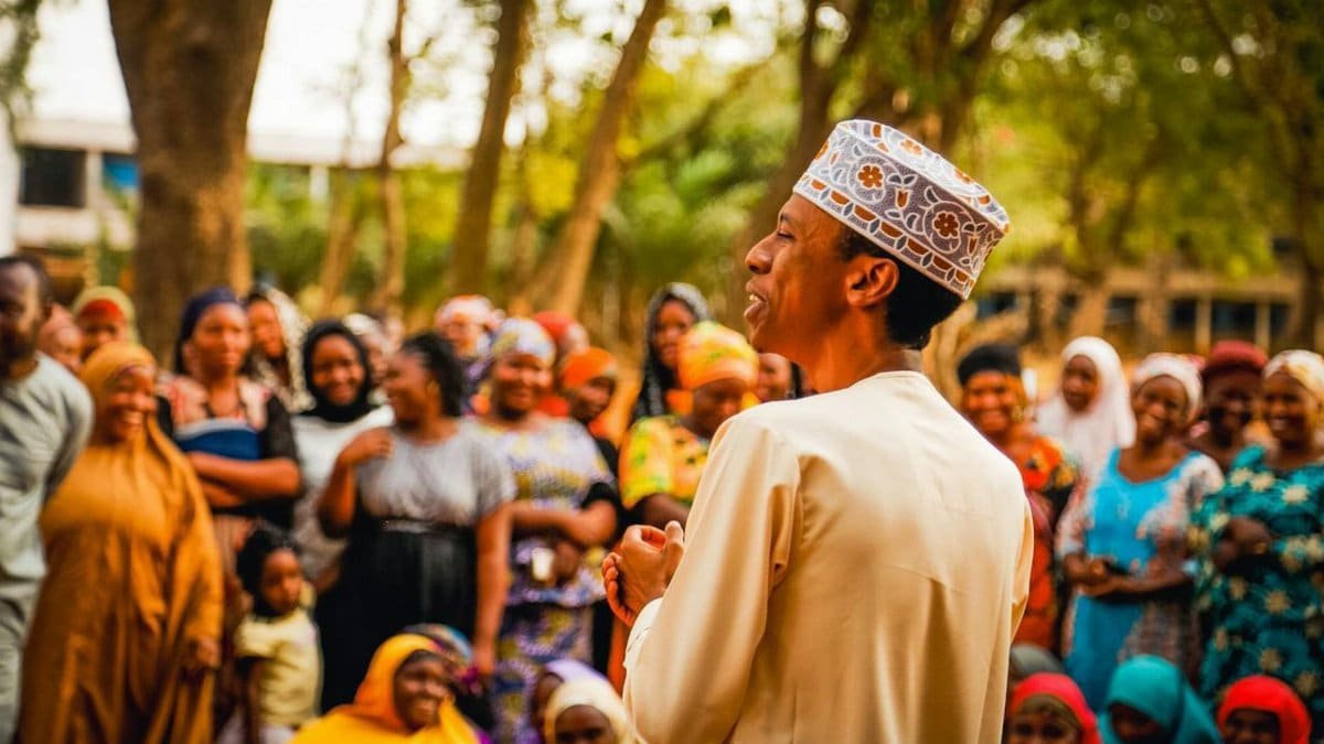 A vibrant outdoor gathering in Kaduna, Nigeria showcasing community engagement and leadership.