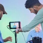 Professional studio setup with camera crew recording in Nouakchott, Mauritania.