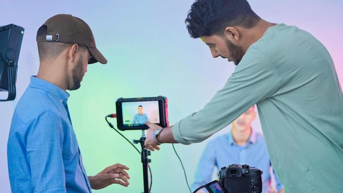 Professional studio setup with camera crew recording in Nouakchott, Mauritania.