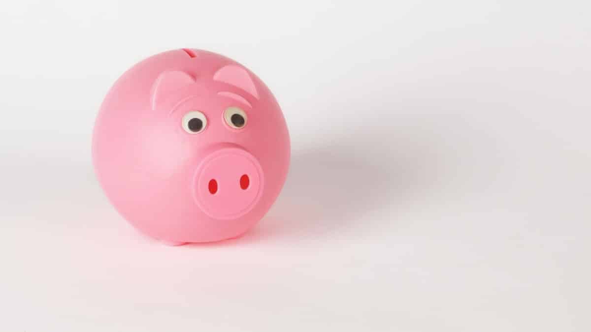 A cute pink piggy bank with googly eyes on a white background, symbolizing savings and finance.
