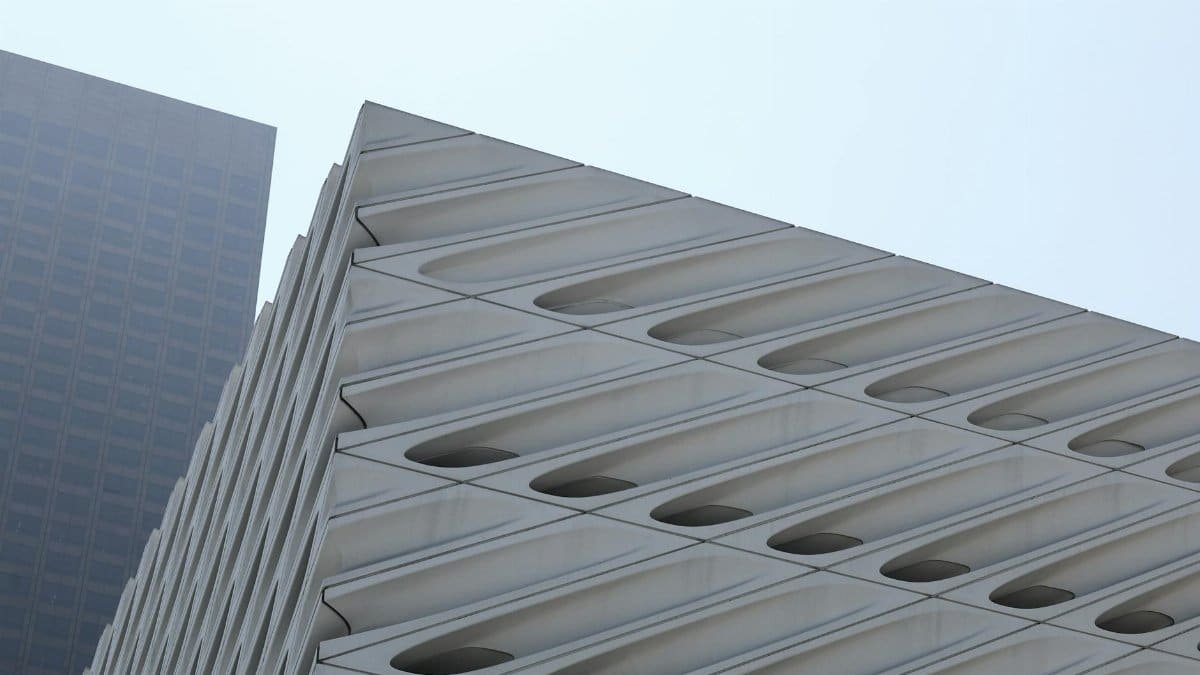 Geometric facade of The Broad in Los Angeles showcases contemporary architectural style.