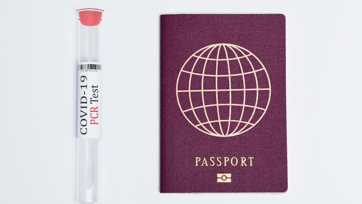 Travel essentials during the pandemic: a COVID-19 PCR test and a passport.