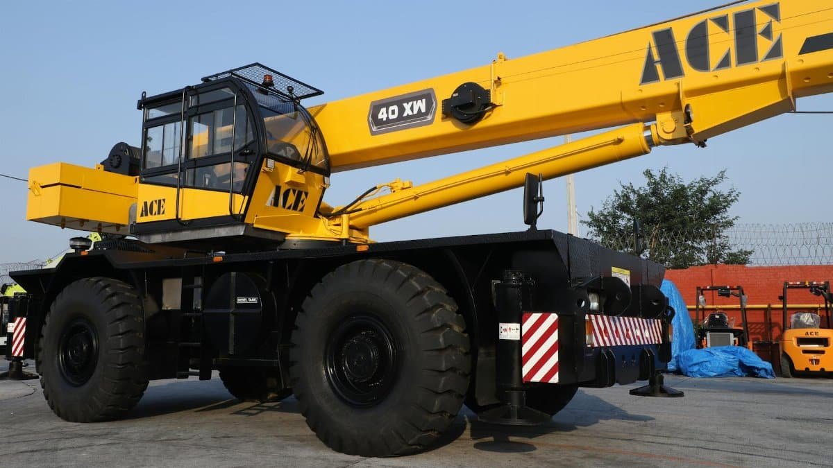 ACE 40 XW crane displayed at a construction site in Faridabad, Haryana, India.