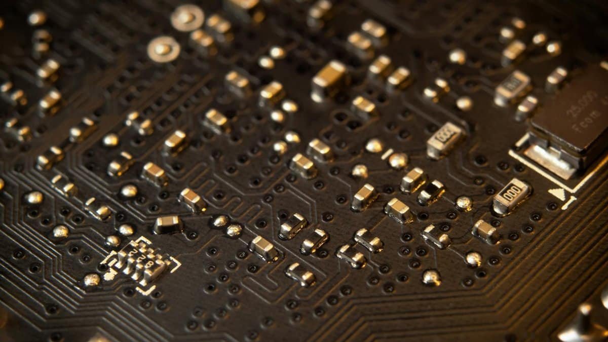 Detailed view of a circuit board showing various electronic components and traces.
