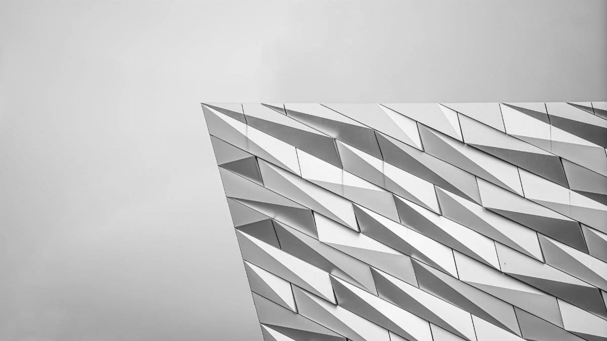 Abstract architectural detail of the Titanic Belfast building in Northern Ireland.