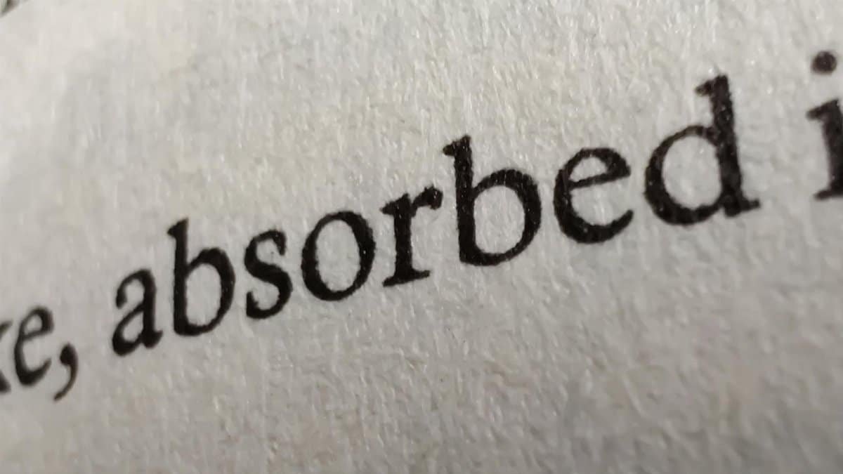 Detailed close-up image of printed text on a textured paper page.