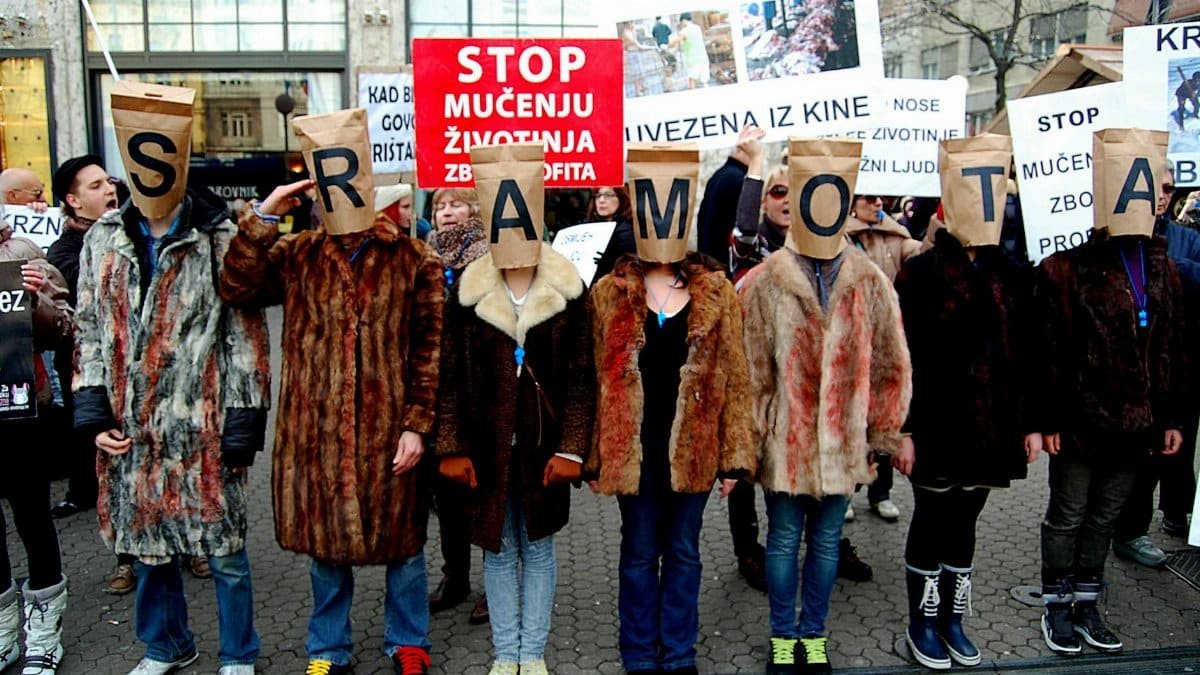 Protestors in Zagreb rally against animal cruelty and fur trade.