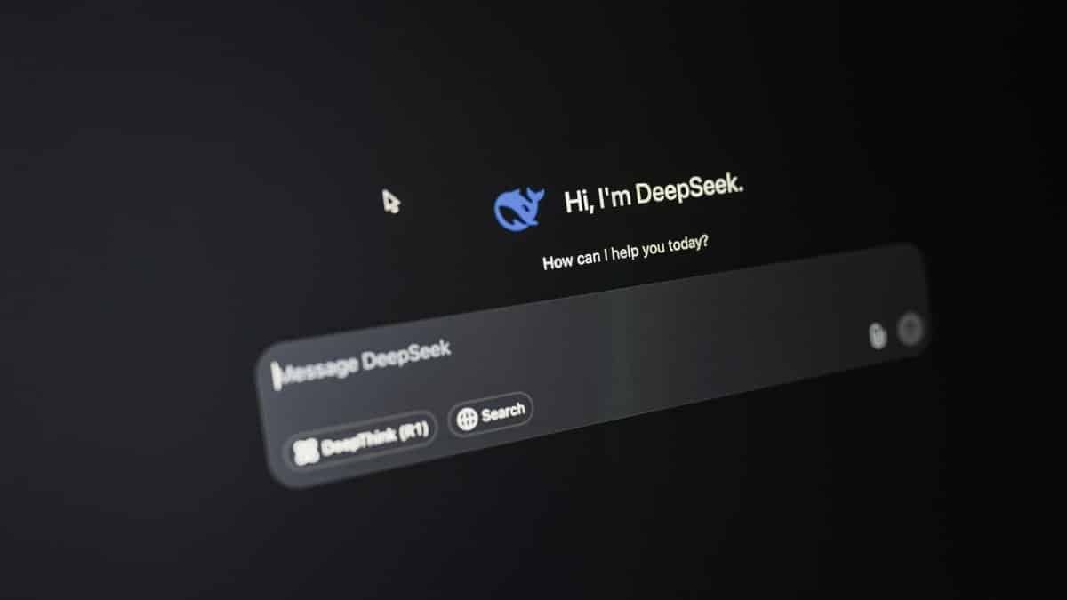 Close-up of DeepSeek AI interface on a dark screen highlighting chat functionality.