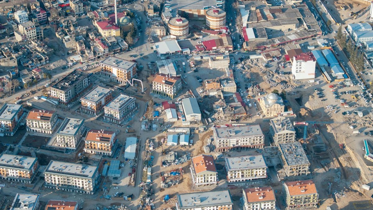 A detailed aerial shot of Kahramanmaraş city center showcasing urban development and architecture.