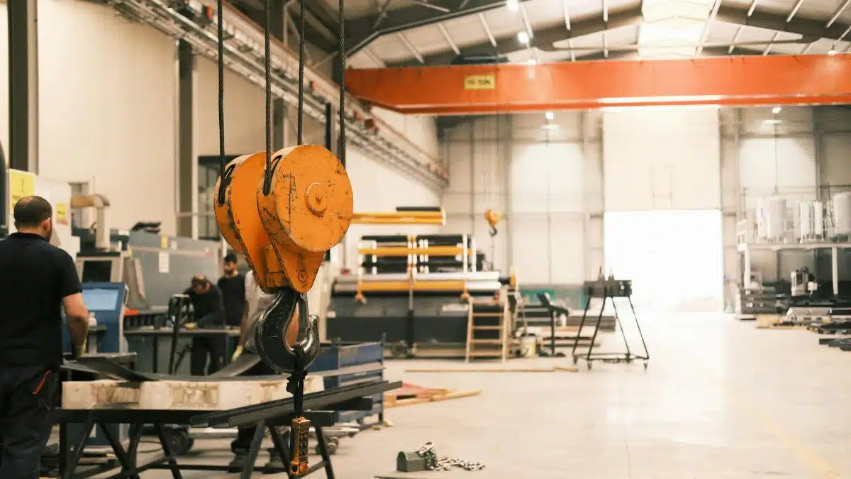 Spacious industrial workshop featuring a crane and heavy machinery in Konya, Türkiye.