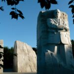 Martin Luther King Jr. Memorial in Washington DC, a symbol of civil rights, captured at dusk.