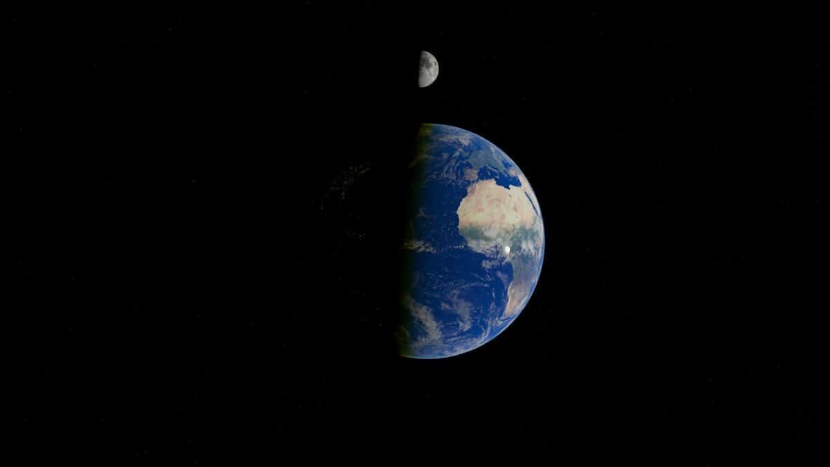 Stunning view of Earth with the Moon in space, highlighting the cosmic beauty.