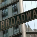 Close-up of the iconic Broadway street sign in New York City, USA.