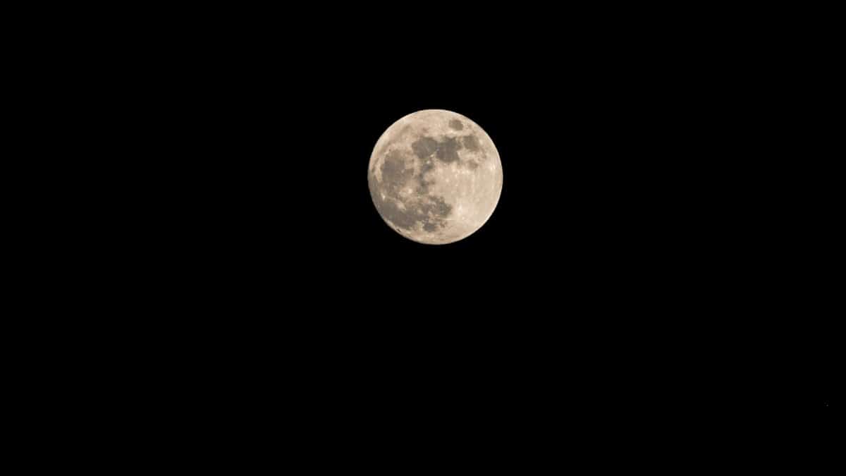 A striking view of the full moon against a dark night sky.