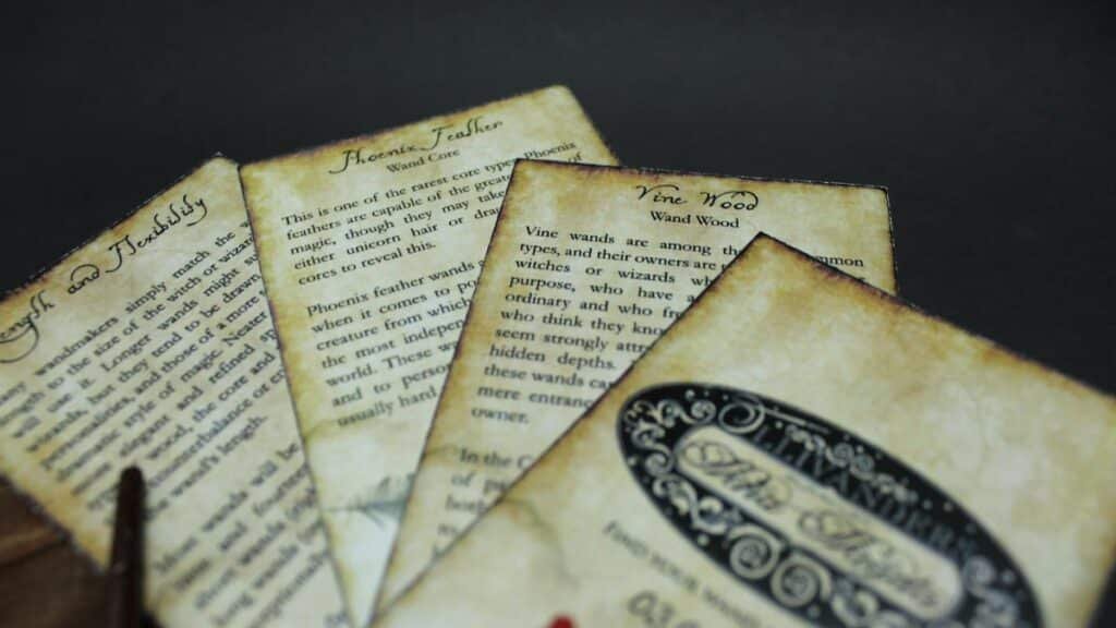 Detailed close-up of collectible Harry Potter themed cards with unique designs.