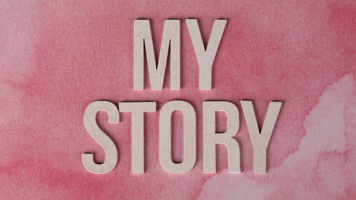 Soft pink watercolor background featuring the text 'My Story' for personal journaling or storytelling themes.