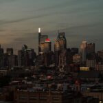 A stunning view of Philadelphia's skyline at twilight, showcasing iconic skyscrapers.