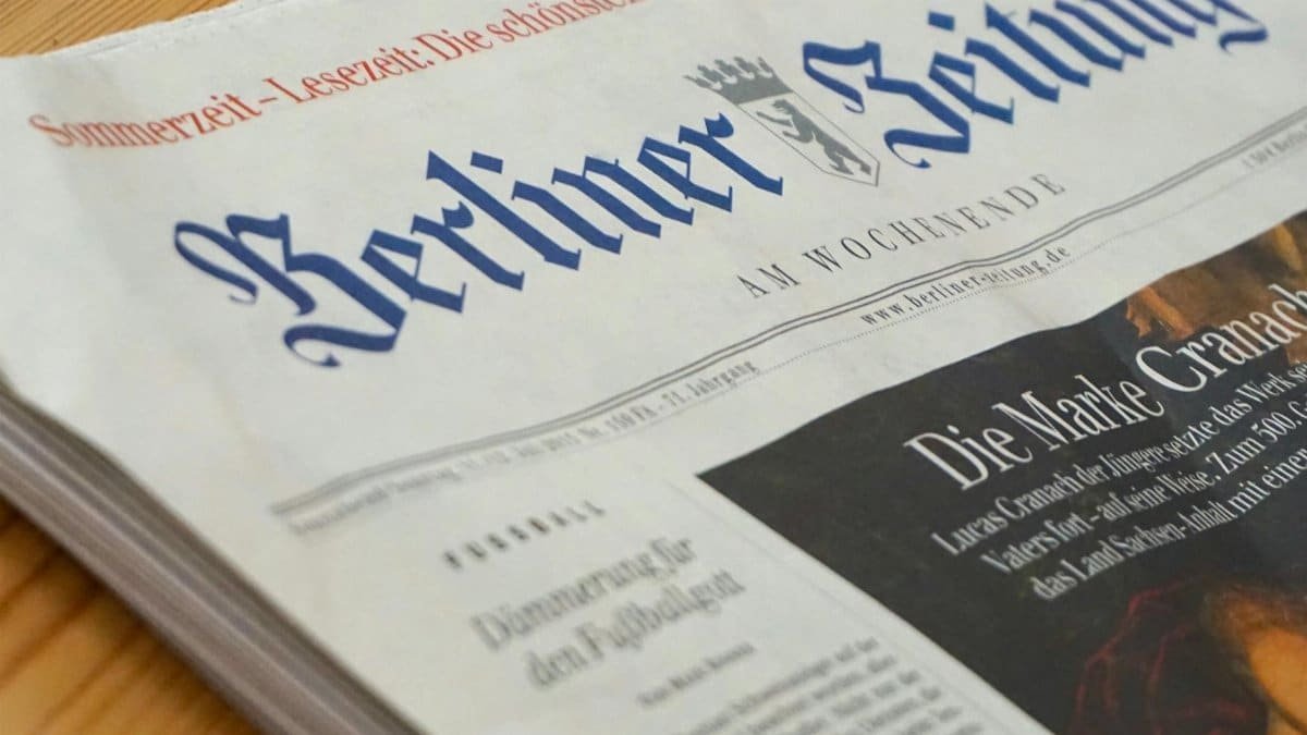 Close-up of Berliner Zeitung showcasing German newspaper design and culture.