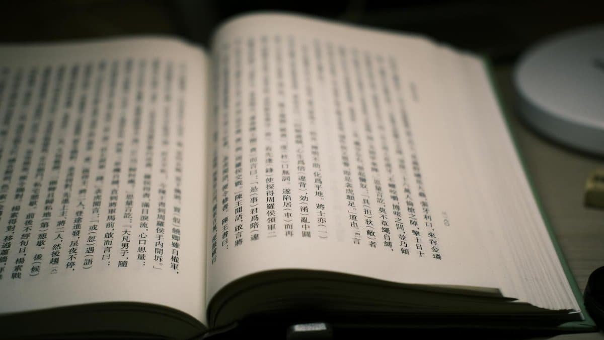 Open book displaying Chinese characters, representing literature and knowledge. Perfect for educational content.