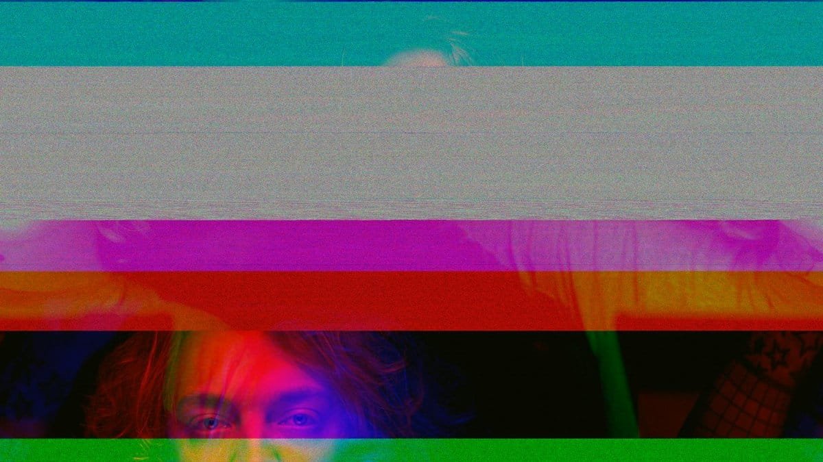 Vibrant abstract portrait featuring glitch art style and bold color overlays.