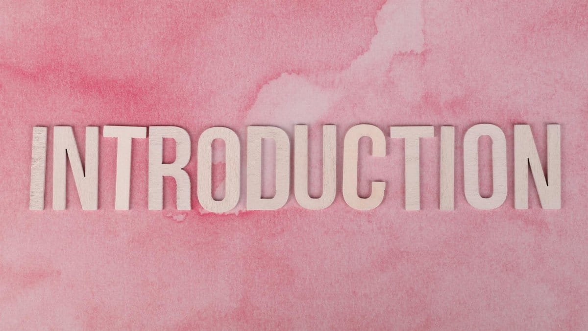 Wooden 'Introduction' text on a pink watercolor background, perfect for presentations.