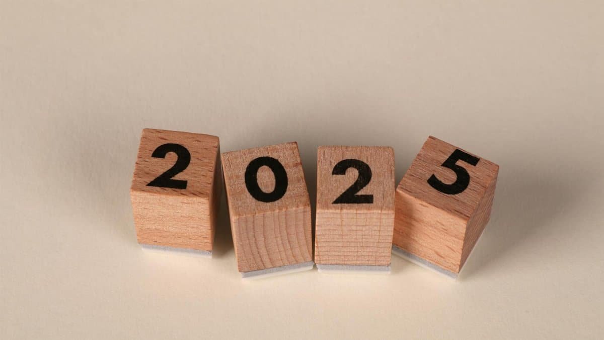 Wooden blocks creatively arranged to represent the year 2025, perfect for New Year themes.