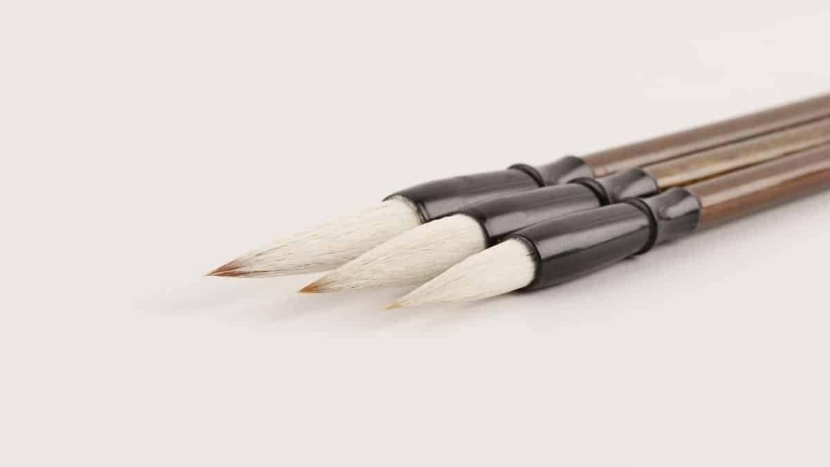 Close-up image of three artist paint brushes on a white background, ideal for creative projects.