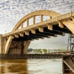 Majestic view of the Robert Street Bridge arching over the Mississippi River in St. Paul, Minnesota.