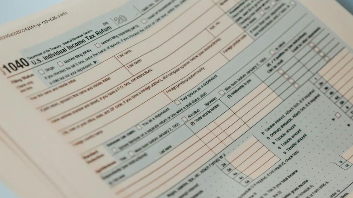 Detailed close-up image of a U.S. 1040 Individual Income Tax Return form, ideal for finance-related content.