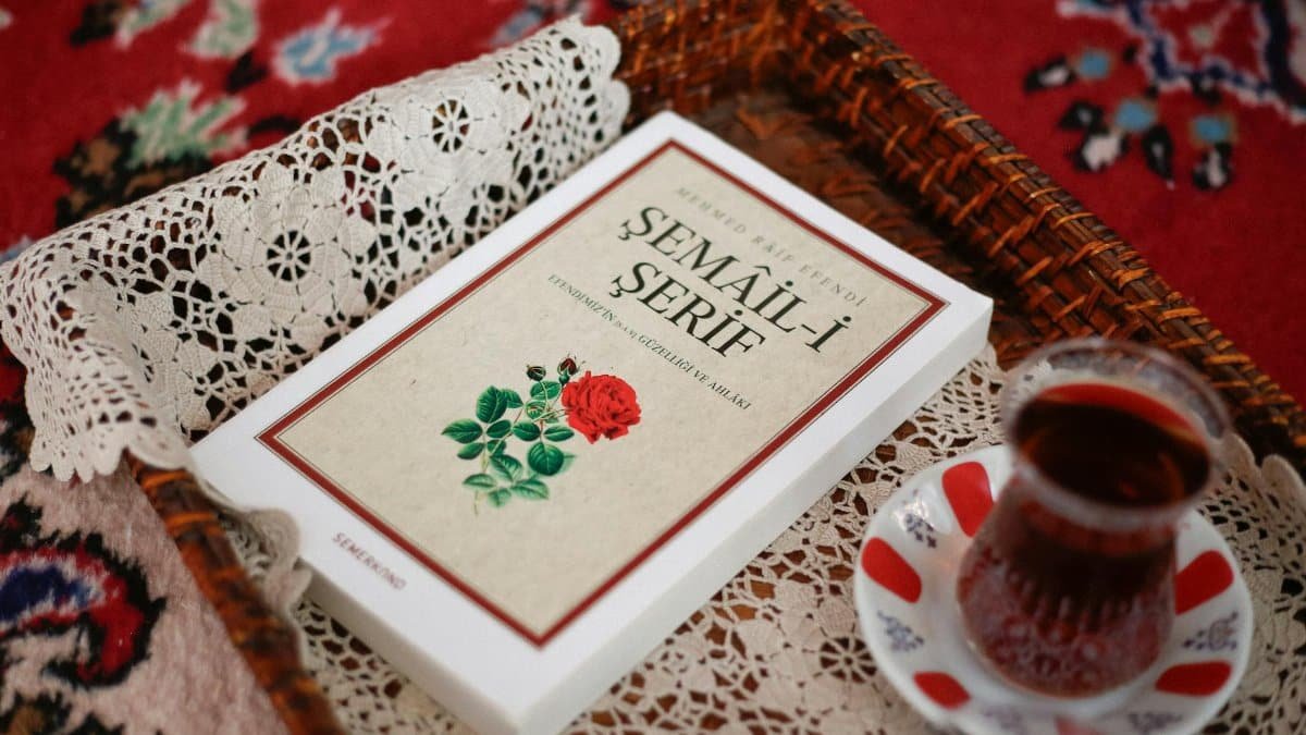 A cozy arrangement featuring Turkish tea and a classical book in a decorative setting.