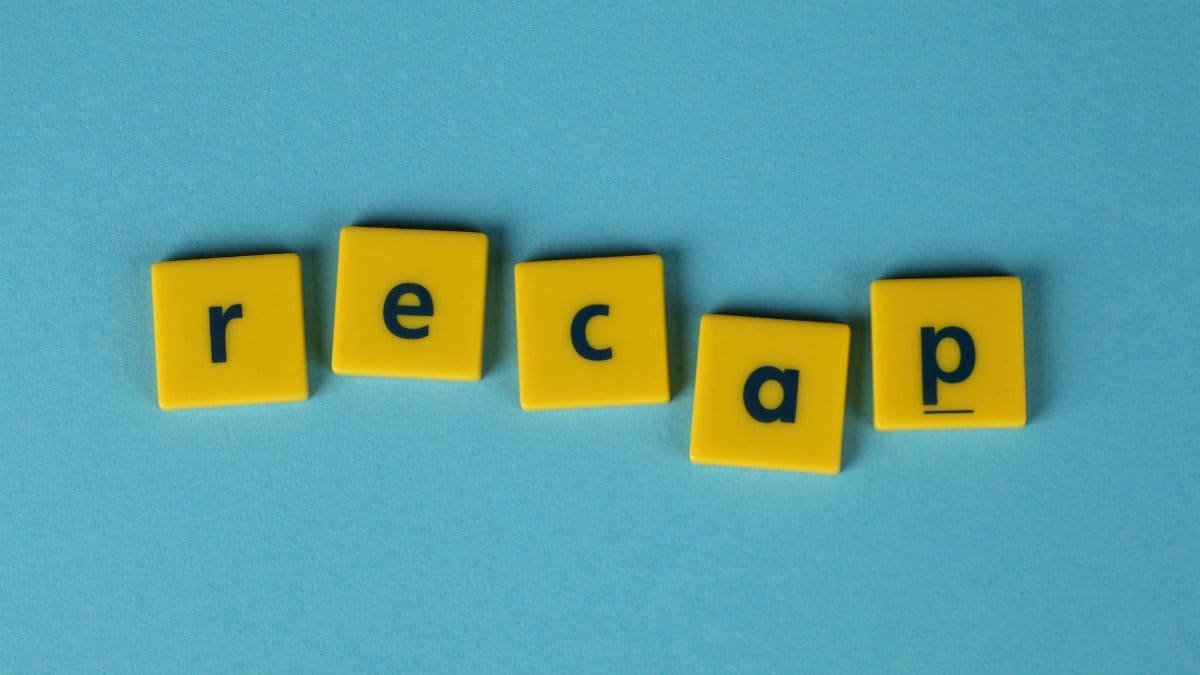 Yellow letter tiles spelling 'recap' against a blue backdrop, ideal for presentations.