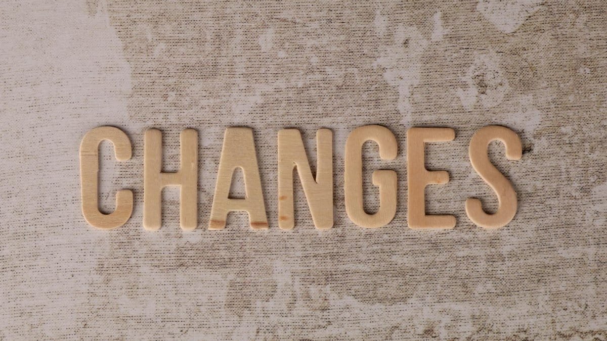 Wooden letters arranged to form 'Changes' on a textured, rustic surface.