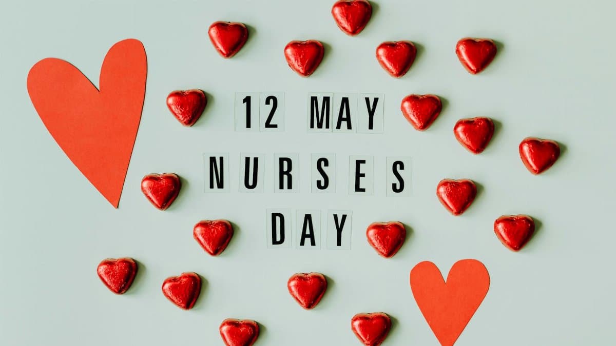 Celebrate Nurses Day on 12 May with heart-themed typography and red chocolate hearts.