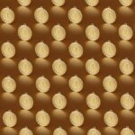 Multiple gold medals arranged in a repeating pattern on a brown backdrop.