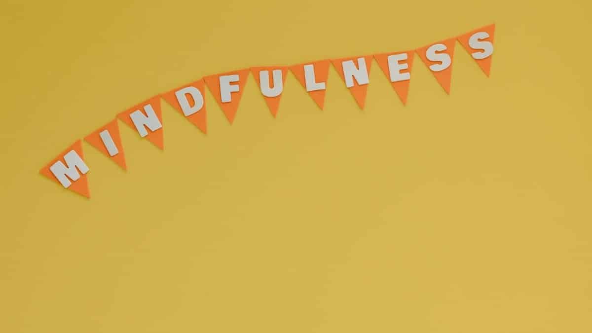 Banner with 'Mindfulness' on a bright yellow background, symbolizing calm and focus.