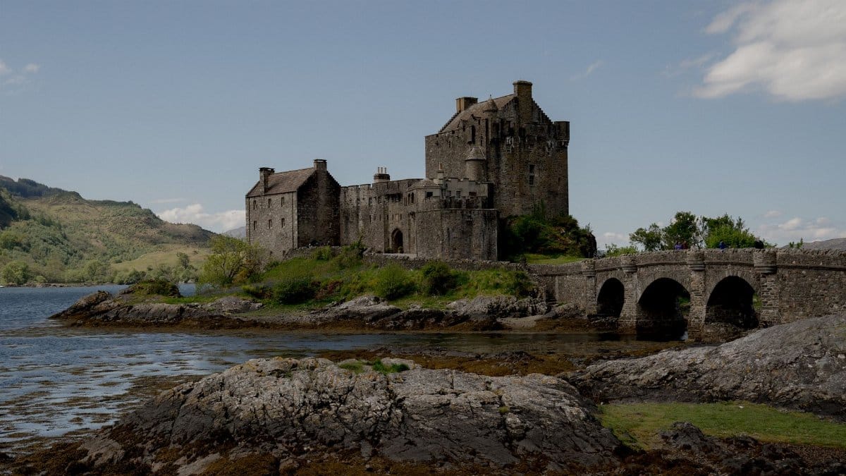Historic Eilean Donan Castle by Loch Duich, popular medieval Scottish landmark.
