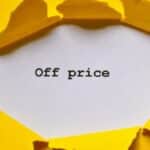 Bright yellow paper reveals 'Off Price' text, perfect for sales and promotions.