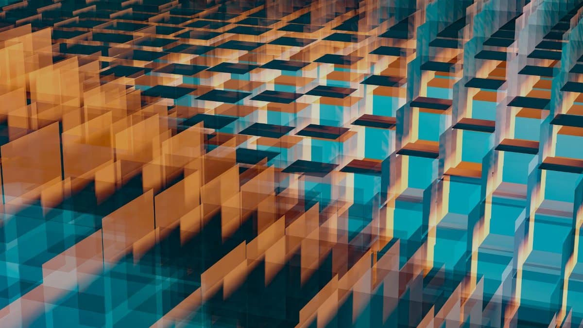 A modern 3D illustration featuring geometric patterns and vibrant colors, highlighting abstract design.