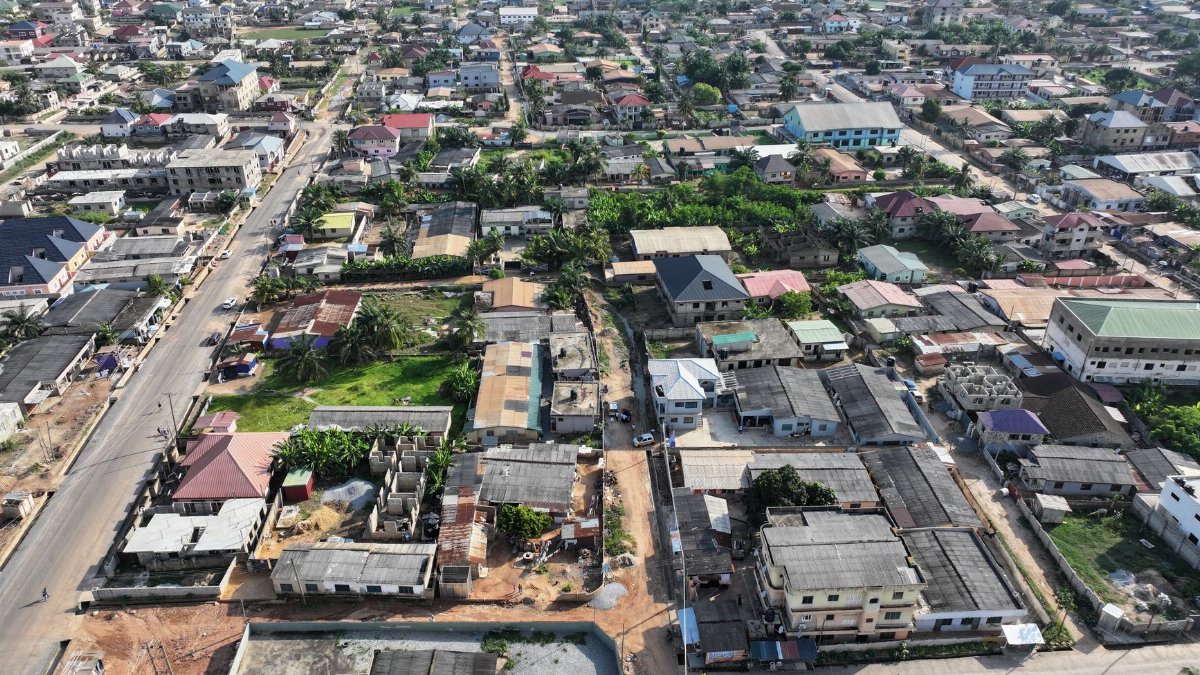 Stunning aerial photo of Sowutoum, Greater Accra Region, Ghana, showcasing urban landscape.