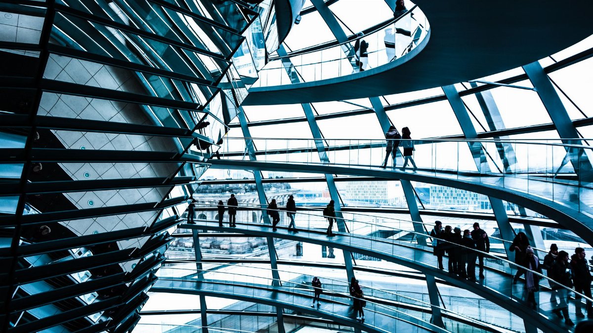 Interior view of the Reichstag Dome in Berlin showcasing its modern architectural design.