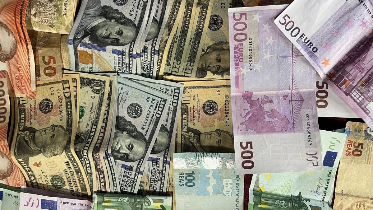 Assorted international banknotes showcasing different currencies. Ideal for finance-related themes.