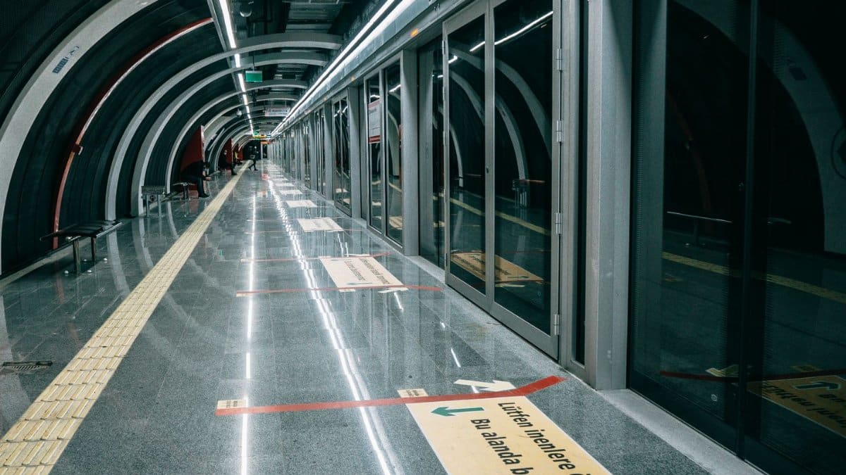 Explore an empty and futuristic Istanbul metro station, captured in sleek modern design.