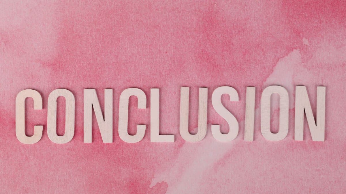 The word 'CONCLUSION' in white letters on a textured pink watercolor background.