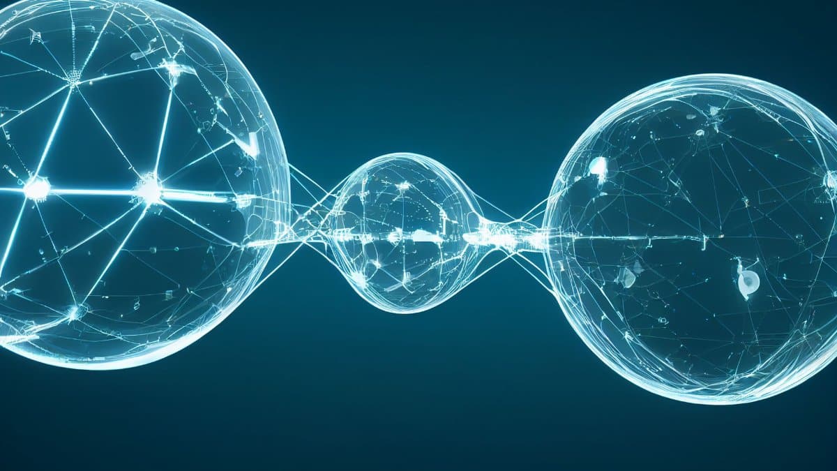 Modern digital spheres interconnected by glowing lines, showcasing a futuristic network concept.
