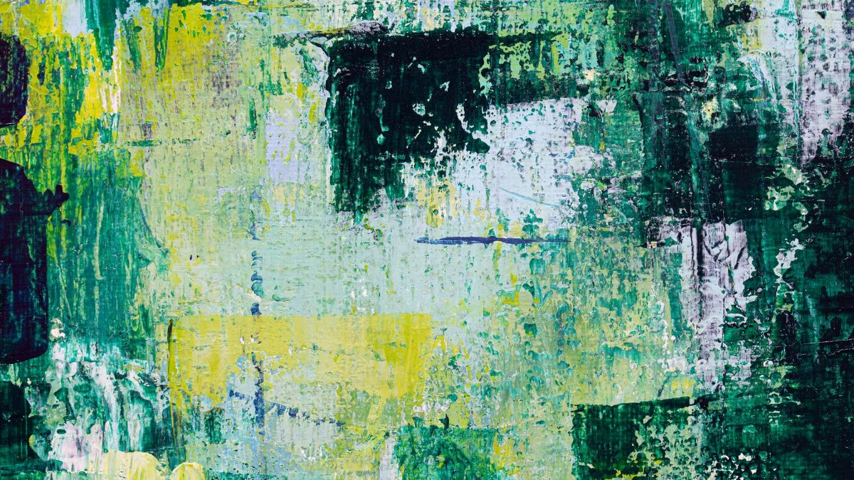 A striking abstract acrylic painting with bold textures and vibrant green and yellow hues.