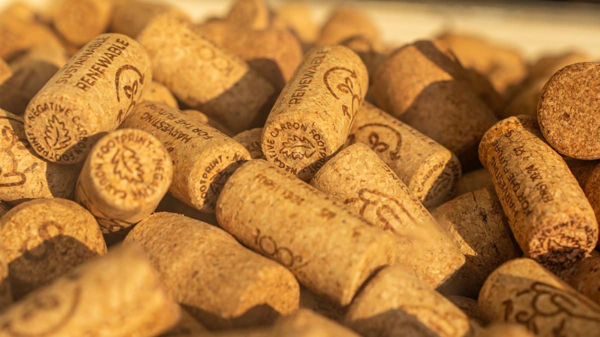 Close-up of renewable wine corks emphasizing sustainability and eco-friendly materials.
