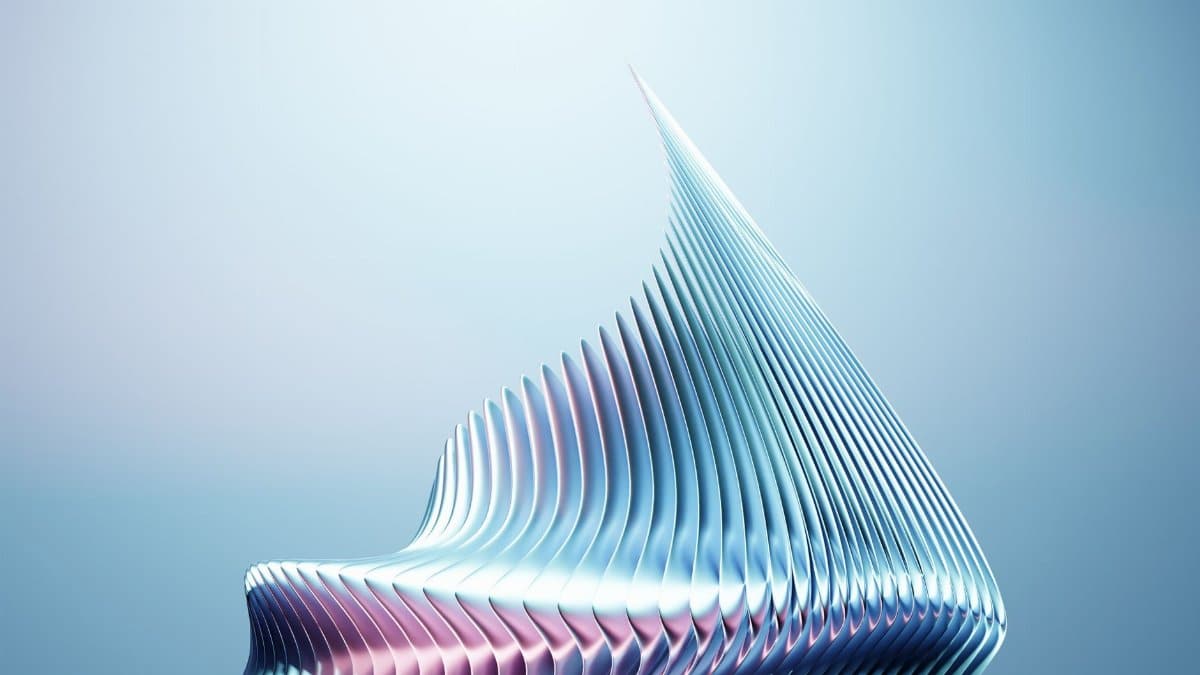 Abstract metallic structure with fluid lines in a minimal background, showcasing modern design.