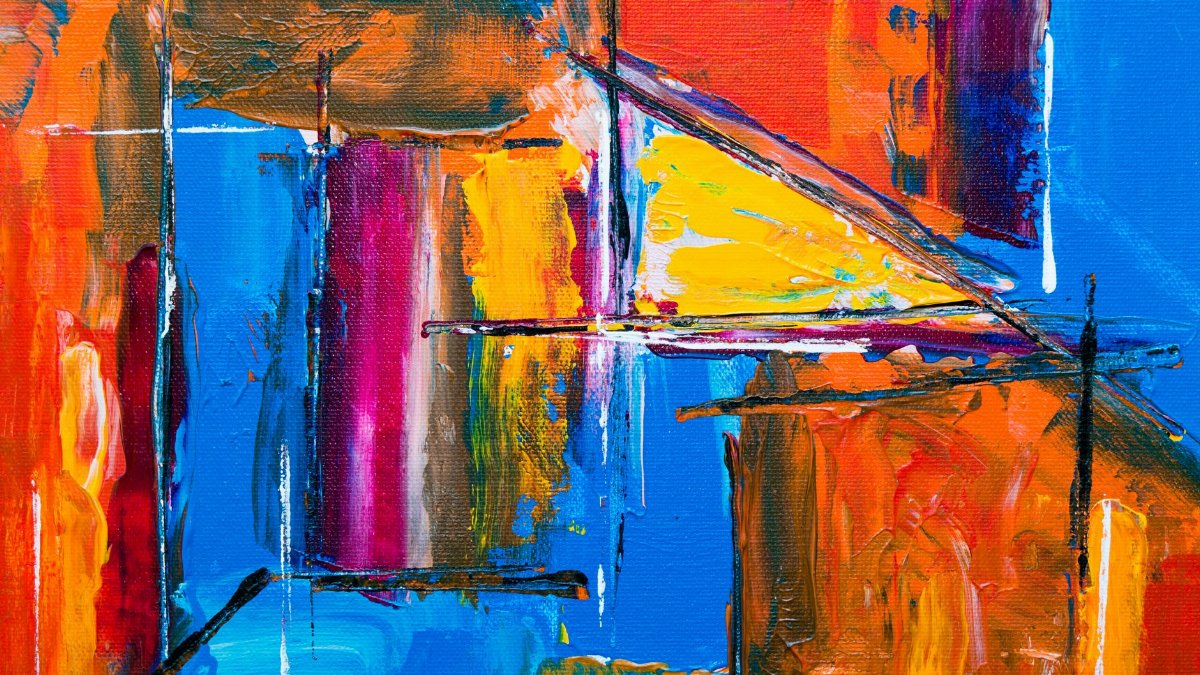 Colorful abstract expressionism painting with vibrant acrylic colors on canvas.