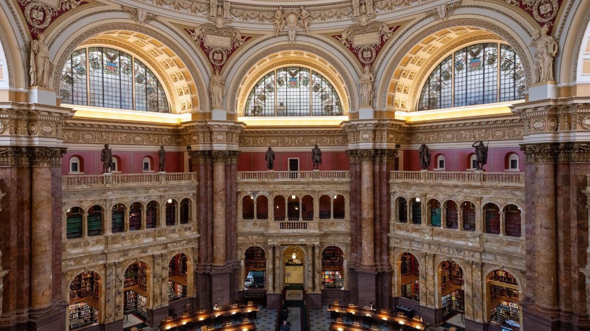 Stunning interior view of the Library of Congress, showcasing intricate architecture and grand design.